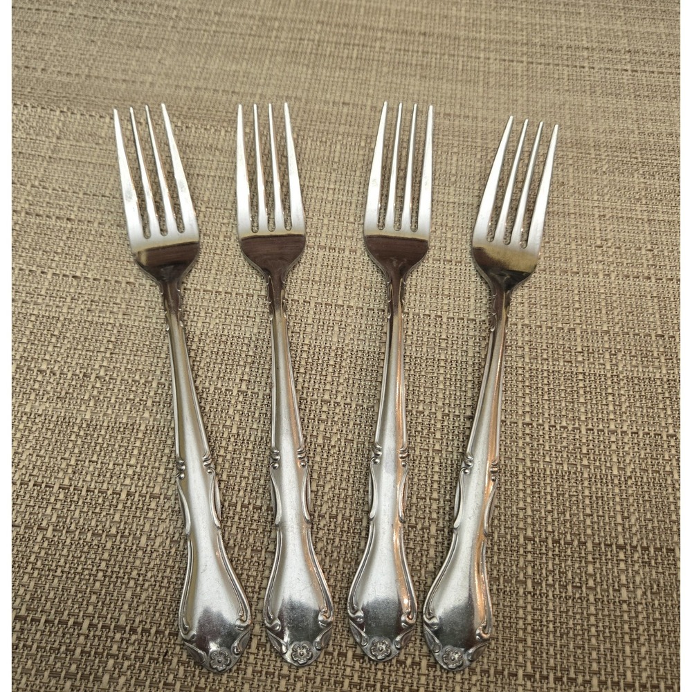 Oneida MELINDA Stainless Silverware Flower Tip‎ Glossy Lot Of 4 Dinner Fork